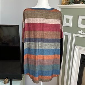 Black V-Neck Women's Top with Stripes on Back